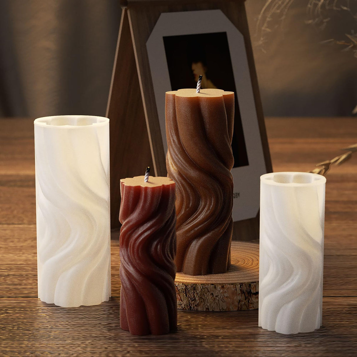 2 Pcs Silicone Wave Spiral Candle Mold - Silicone Resin Casting Molds for Candle & Resin & Soap Craft Supplies EVERELAM