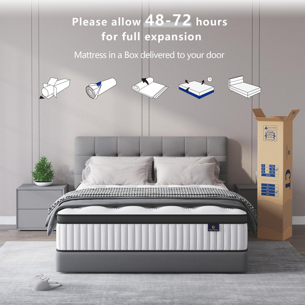 cemtip Full Size Mattress, 10 Inch Hybrid Mattress in a Box, Memory Foam and Pocket Springs, Fiberglass Free, Soft and Breathable, Medium Firm Feel cemtip