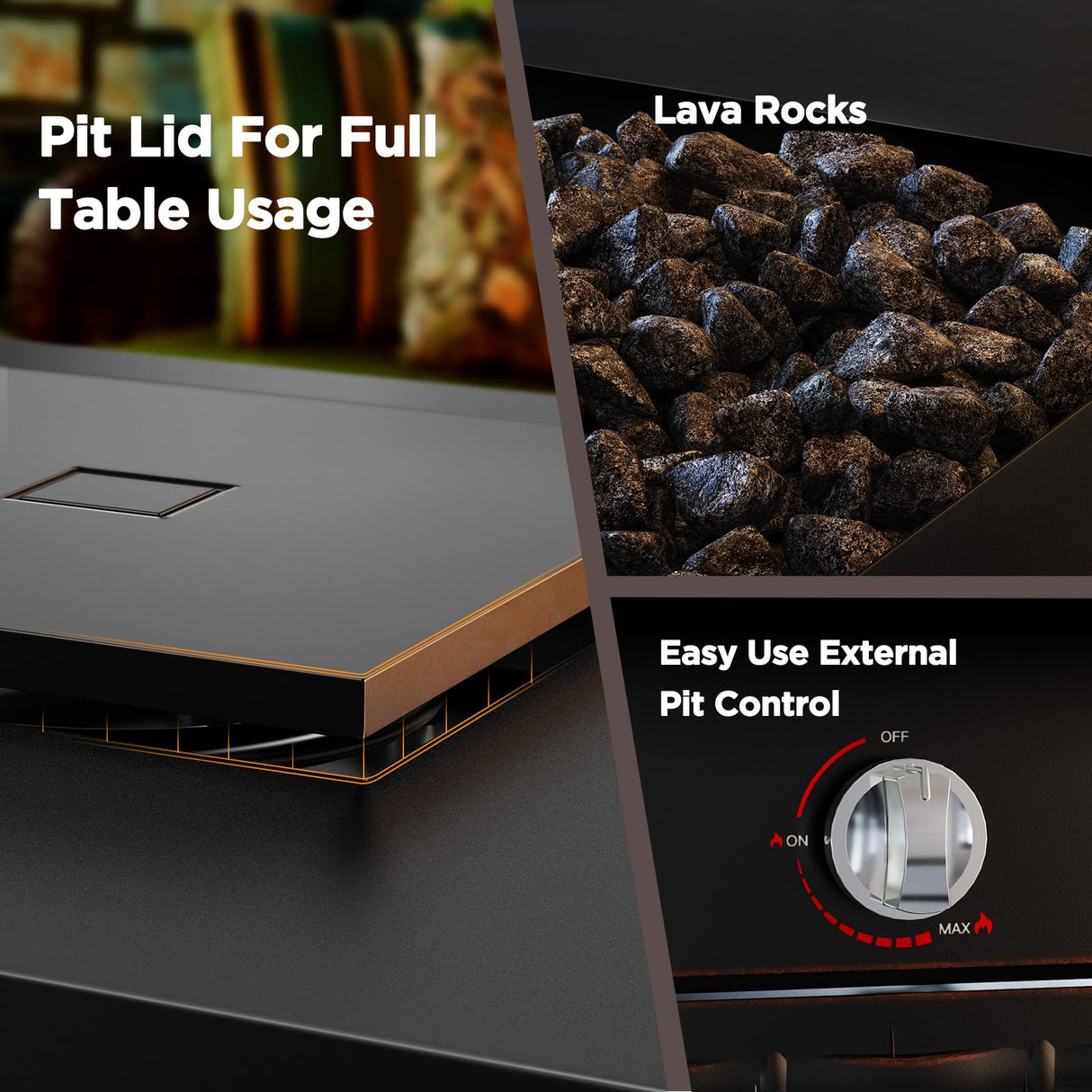 Ciays 32 Inch Propane Fire Pit, CSA-Listed Outdoor Gas Fire Pit 50,000 BTU Steel Fire Pit Table with Lid, Add Warmth and Ambience to Gatherings and Parties On Patio Deck Garden, Black,CIFPT4B Ciays