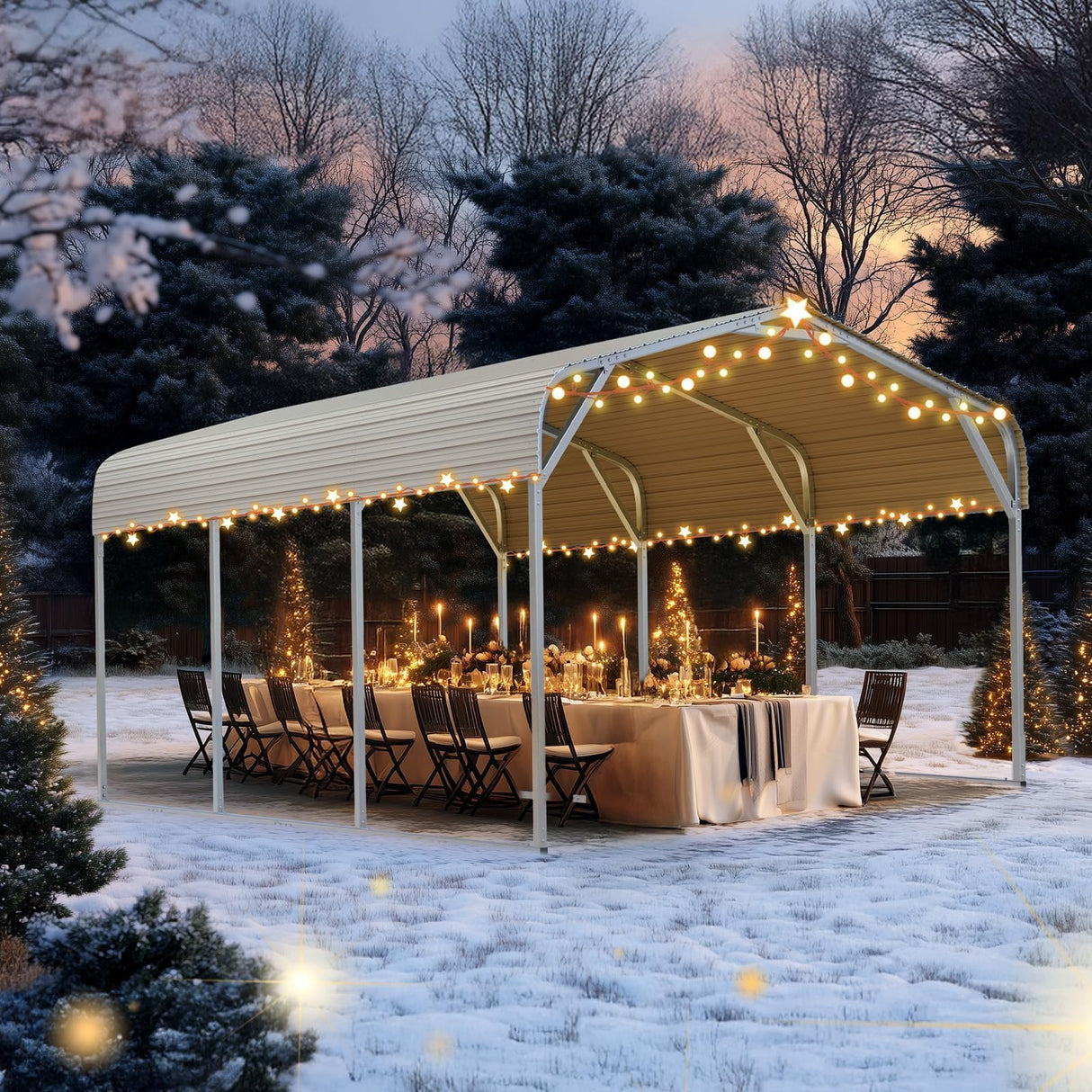 Quictent 10x15 ft Metal Roof Carport Kits Hard Top Garage Heavy Duty Steel Car Canopy, White Quictent