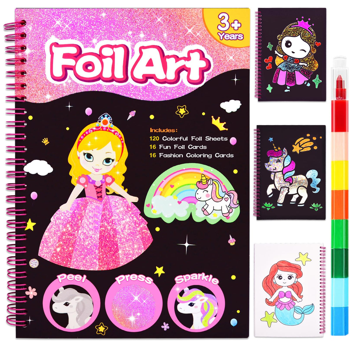 LICSOR Foil Art & Crafts Activity for Kids, Fun Craft for Girls Ages 4-6-8-12, Unicorn Princess 2-in-1 DIY Creative Travel Toys Art Supplies, Birthday Gift Party Favor for Kid 4 5 7 9 10 11 Year Old LICSOR