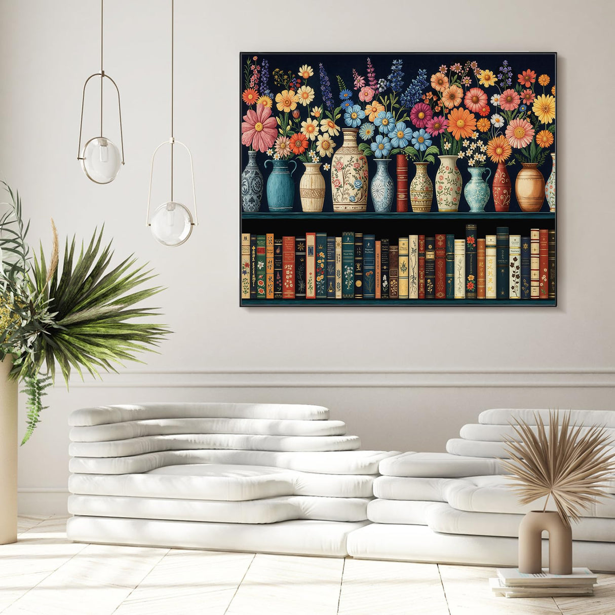 Yezavesu Bookshelf Paint by Numbers Kit for Adults Beginner, Book Adult Paint by Number Kits on Canvas Without Frame, DIY Acrylic Flowers Painting by Numbers for Home Wall Decor Gift 16x20 Inch Yezavesu