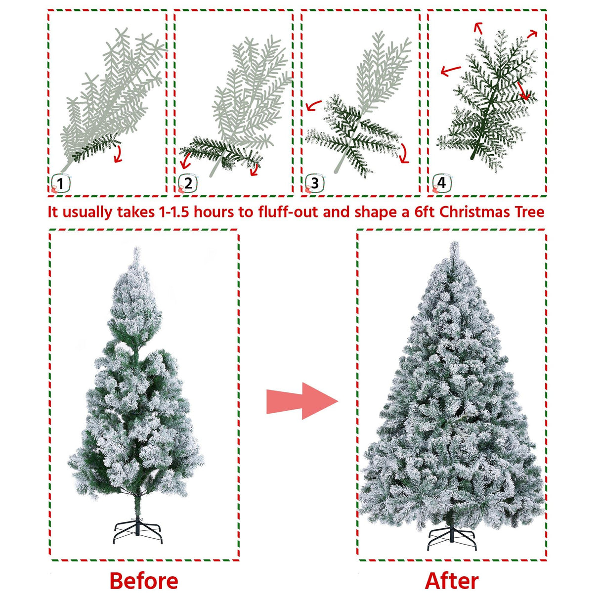 Yaheetech 6ft Pre-lit Artificial Christmas Tree with Incandescent Warm White Lights, Snow Flocked Full Prelighted Xmas Tree W/820 Branch Tips, 250 Incandescent Lights & Foldable Stand, Green & White Yaheetech