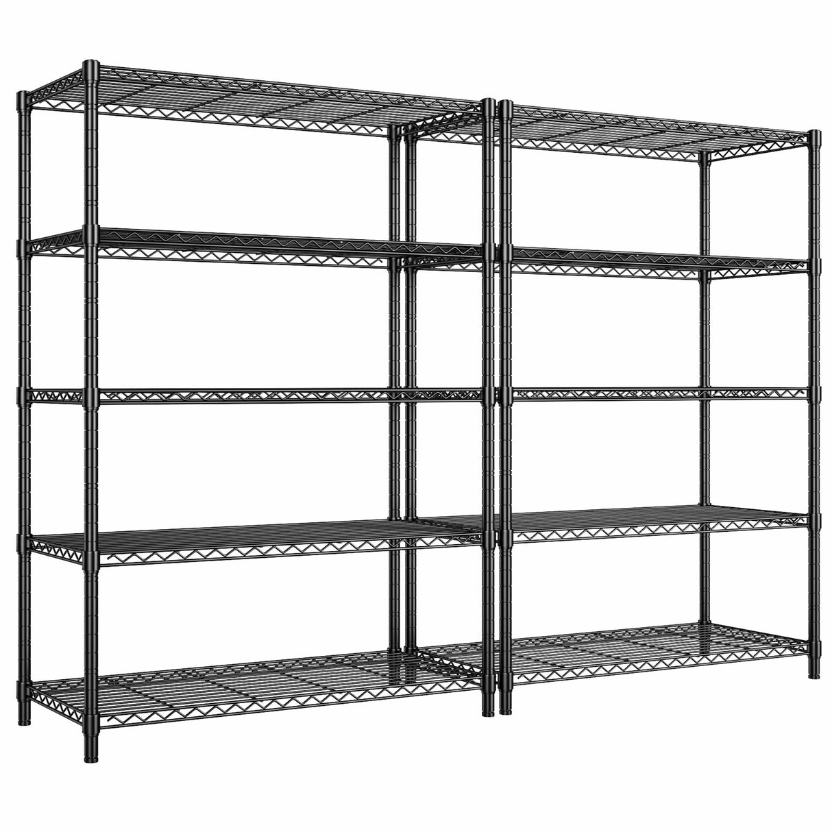 5 Tier Storage Shelves 71"H Wire Shelving Adjustable Metal Shelving,1000LBS Pantry Shelves Sturdy Steel Wire Shelf for Kitchen School Pantry Garage Warehouse ,71"H X35.5"W X13.8"D, Black,2P Romorgniz