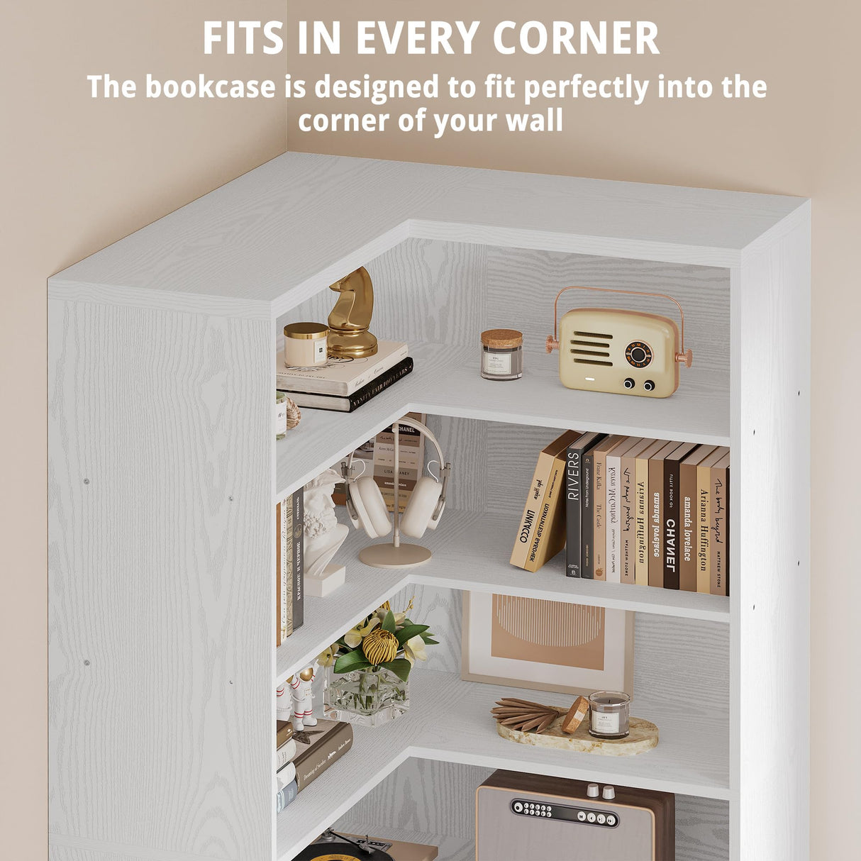 IRONCK 81" Corner Bookshelf with Door, 6 Tiers Lagre Bookshelves with Storage Rack, Tall Bookcase for Living Room Home Office, White IRONCK