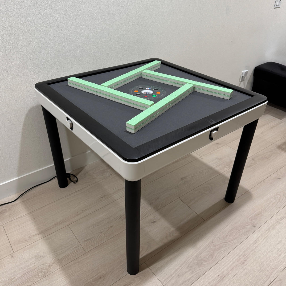 SXTL T350 Chinese Style 4Legs Automatic Mahjong Table, American 110V and Plug, 8ft Cable, Includes 2 Dices, Glass Table Cover, 2 Sets Jade Style 144 Tiles (White) 四方城42号中式玉石牌麻将机 SXTL