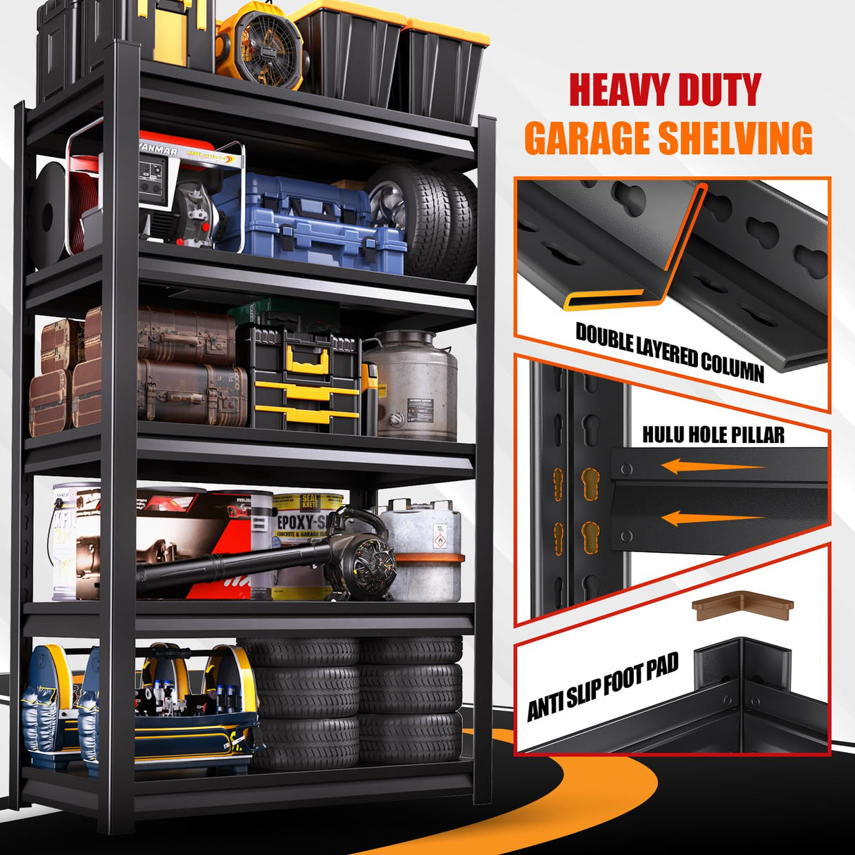 72"/59"W Garage Shelving Heavy Duty, 3000LBS Garage Storage Shelves, Adjustable Metal Shelving Unit, Easy Assembly Utility Storage Rack Shelf for Basement, Warehouse, Pantry (72"H*59"W*20"D) TXTDPL