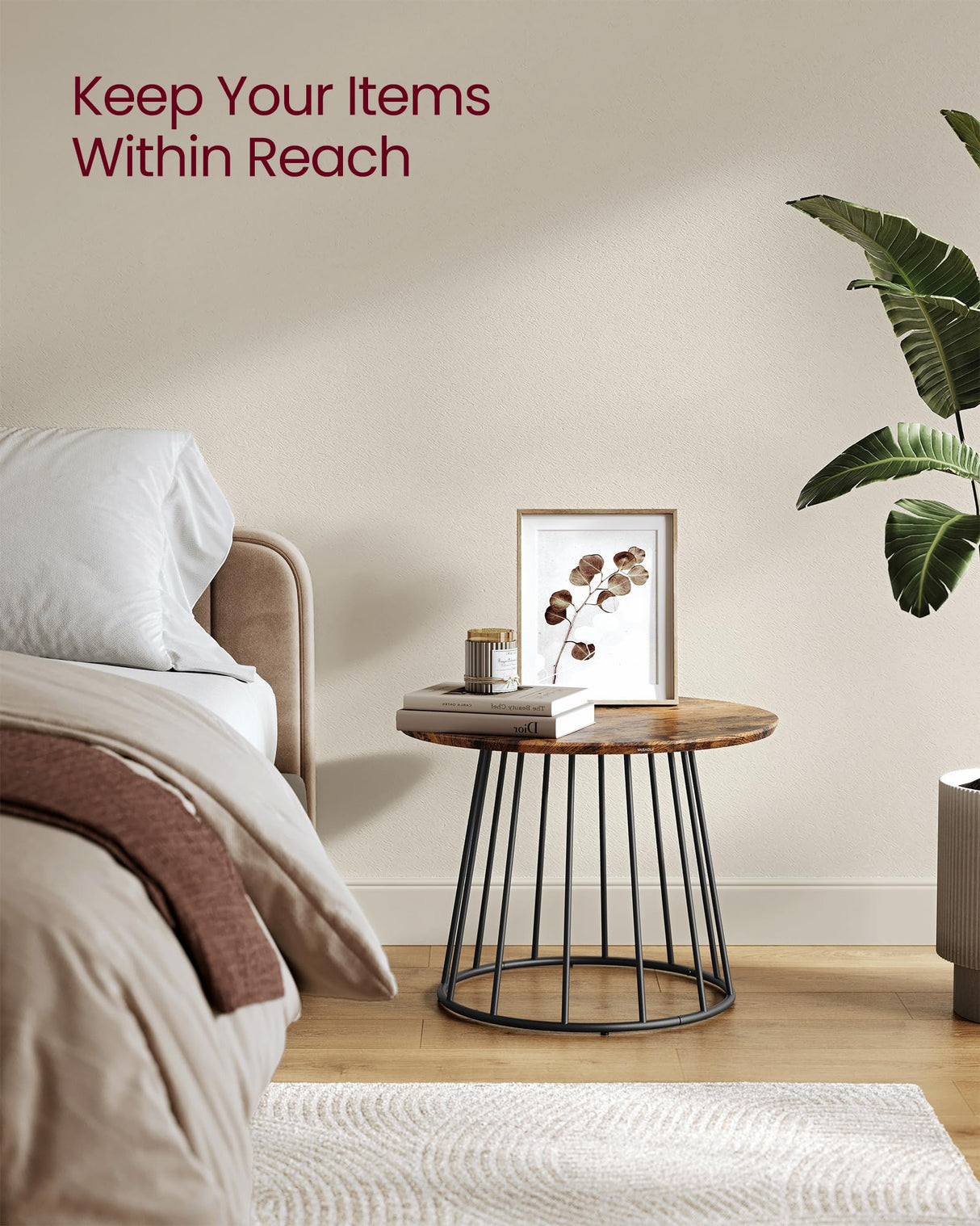 VASAGLE Round Coffee Tables, Set of 2, Modern Circle Side Tables with Steel Frame, for Living Room, Bedroom, Rustic Brown ULCT045K01 VASAGLE