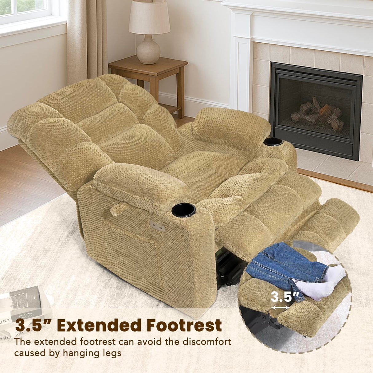 EONIX Wide Power Lift Recliner Chair for Elderly, 400lbs Heavy Duty Oversized Lift Chair with Heat and Massage, Lay Flat Power Lift Recliner with Cup Holders and Charging Ports, Beige EONIX