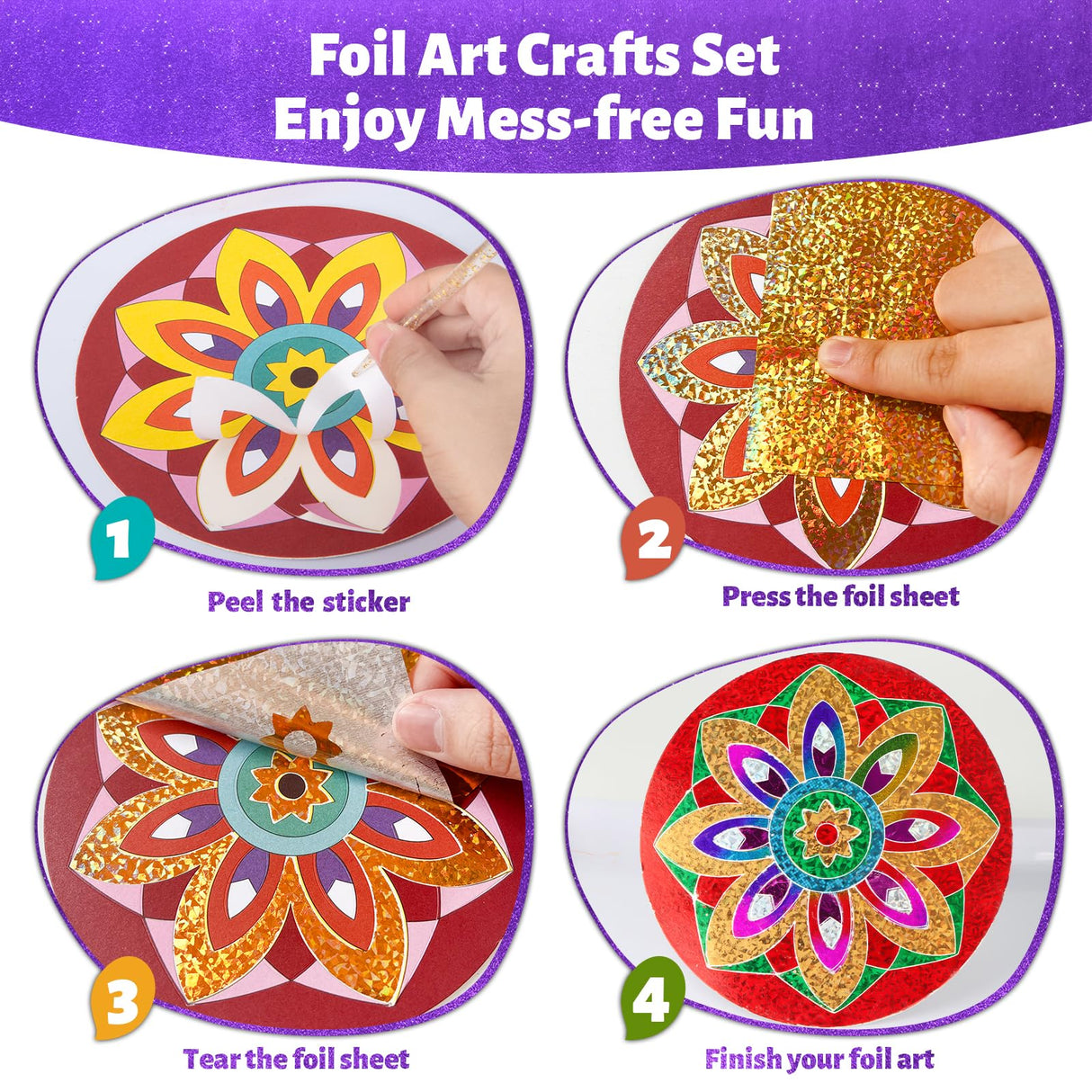 TENYEAH Foil Art for Kids, DIY Paper Craft Kit for Girls Boys Ages 8+, Fun Mandala Creative Activity Toys for Kids TENYEAH