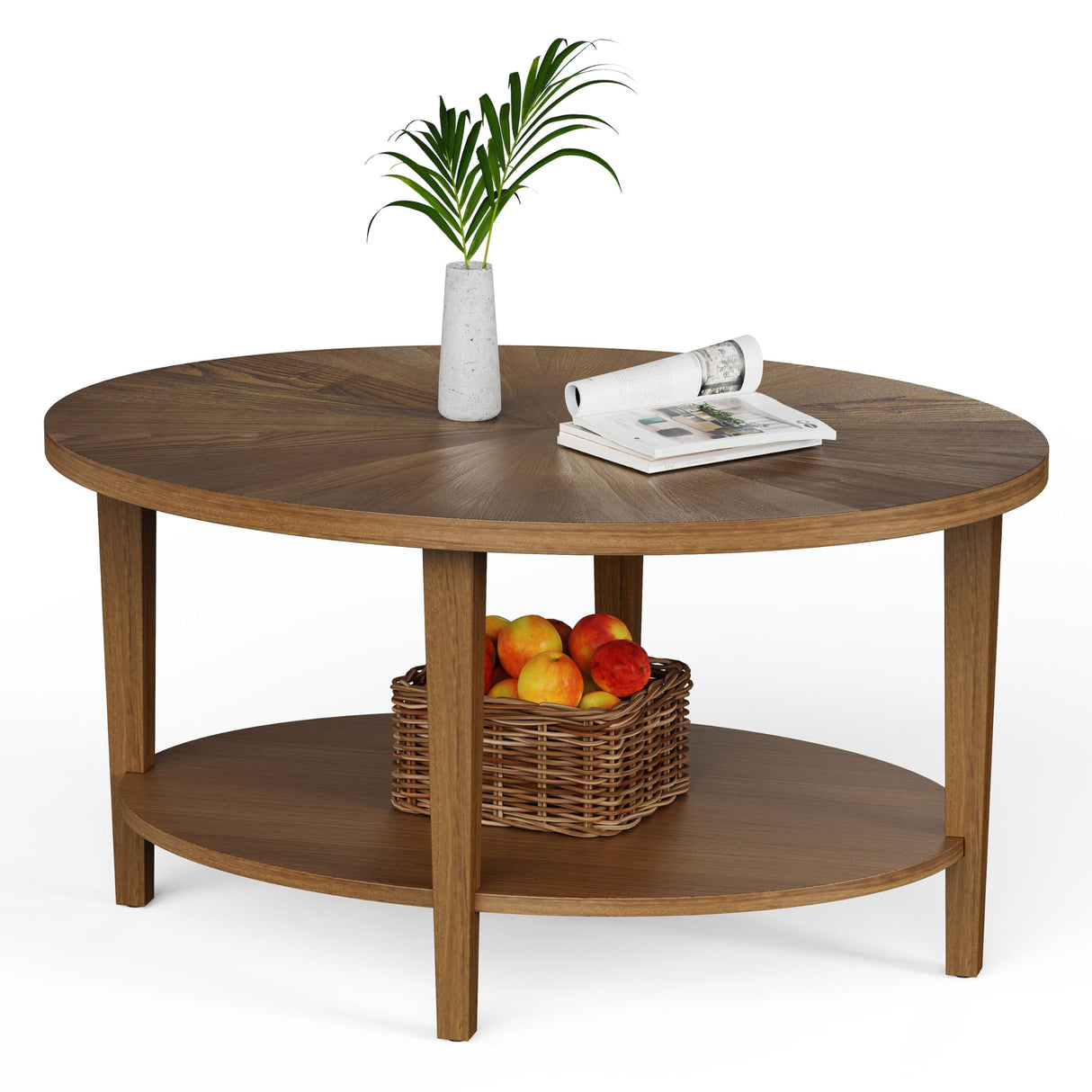 BRRITLE Solid Wood Oval Coffee Table for Living Room, 2 Tier Oval Rustic Coffee Table with Storage Shelf, Double Layer Center Table for Living Room, Easy Assembly Brown BRRITLE