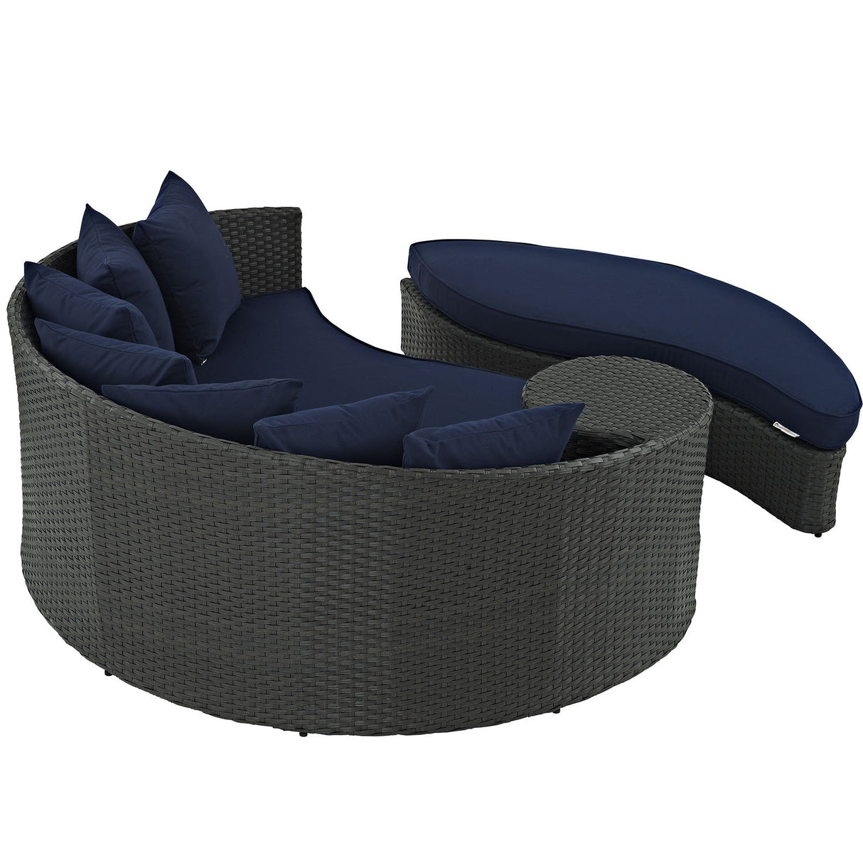 Modway Sojourn Wicker Rattan Outdoor Patio Sunbrella Fabric Daybed in Canvas Navy Modway