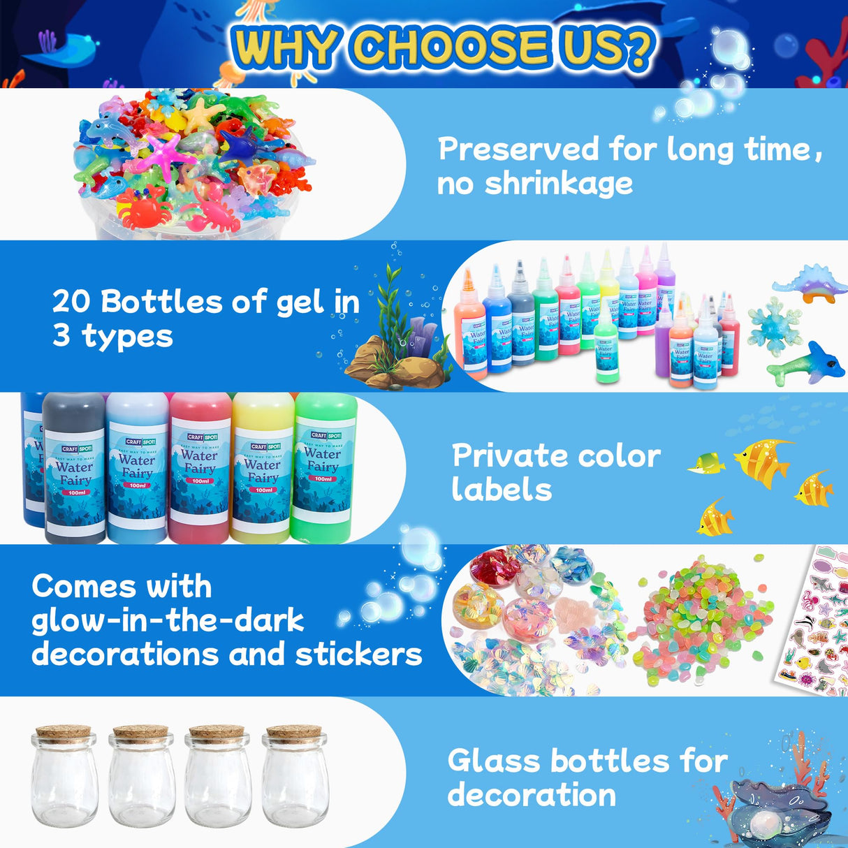116PCS Magic Glow-in-The-Dark Gel Water Fairy Toy, Aqua DIY Elf Set with 18 Shape Molds, 100ml Gels, Water Squishy Kit, Make 150+ Water Animals,Christmas Birthday Gift, Arts Crafts STEM Kit for Kid Craft Spot!