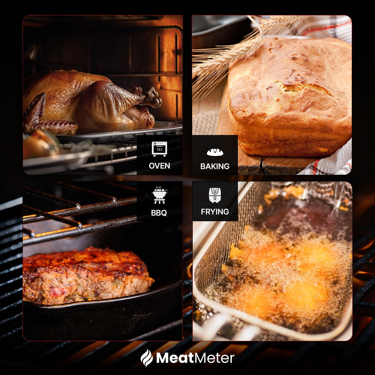 MeatMeter Digital Meat Thermometer for Grill/Cooking Fast Instant Read Waterproof Magnetic Probe Thermometer w/Backlight and Display for Kitchen, BBQ, Frying, etc. Chicken, Steak,or Burgers, Red MeatMeter