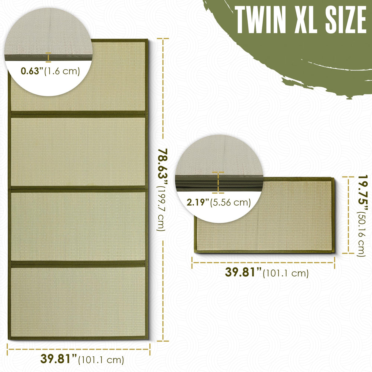 Tatami Mat, Tatami Mattress, Japanese Floor Mat, Japanese Sleeping Mats, Bamboo Sleeping Mats, Bed, Rug, Futon, Kotatsu, Goza, Traditional, Rush Grass, Folding, Anti-Slip, Twin XL, 80 x 40 Inch Houseables