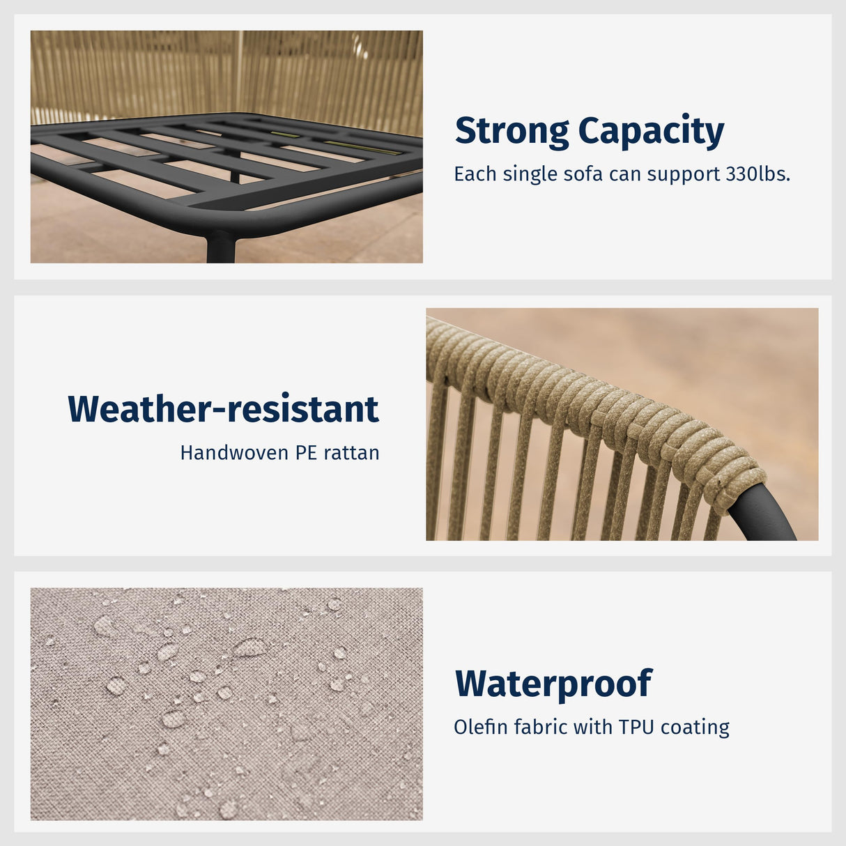 EAST OAK 5-Piece Modular Patio Furniture Set, Outdoor Corner Sofa with Thick Cushion and Glass Coffee Table, Modern Patio Conversation Set for Garden, Backyard and Porch, Creamy Apricot & Griege EAST OAK