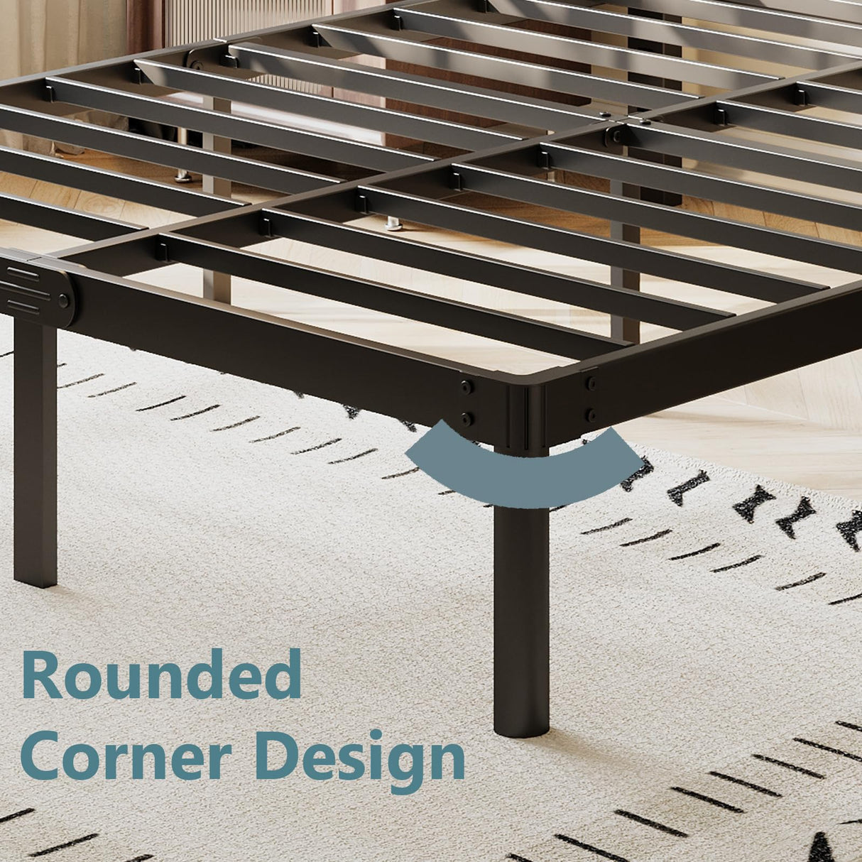 Viisari King Bed Frame 14 Inch Metal Bed Frame King Heavy Duty Platform No Box Spring Needed Easy Assembly Noise Free Black 4005-14B Viisari