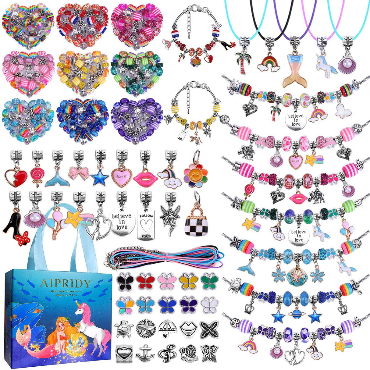 AIPRIDY 150 Pieces Charm Bracelet Making Kit,Unicorn Mermaid Crafts Gifts Set Can Inspires Imagination and Creativity,Jewelry Making Kit Perfect Gifts for Girls 5-12 Years Old (150 Pieces) AIPRIDY