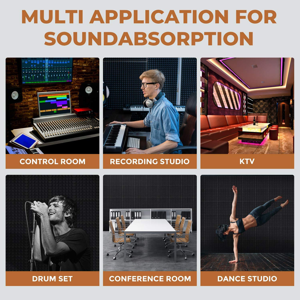 24 Pack-12 x 12 x 2 Inches Pyramid Designed Acoustic Foam Panels, Sound Proof Foam Panels Black, High Density and Fire Resistant Acoustic Panels, Sound Panels, Studio Foam for Wall and Ceiling SD SODOCT