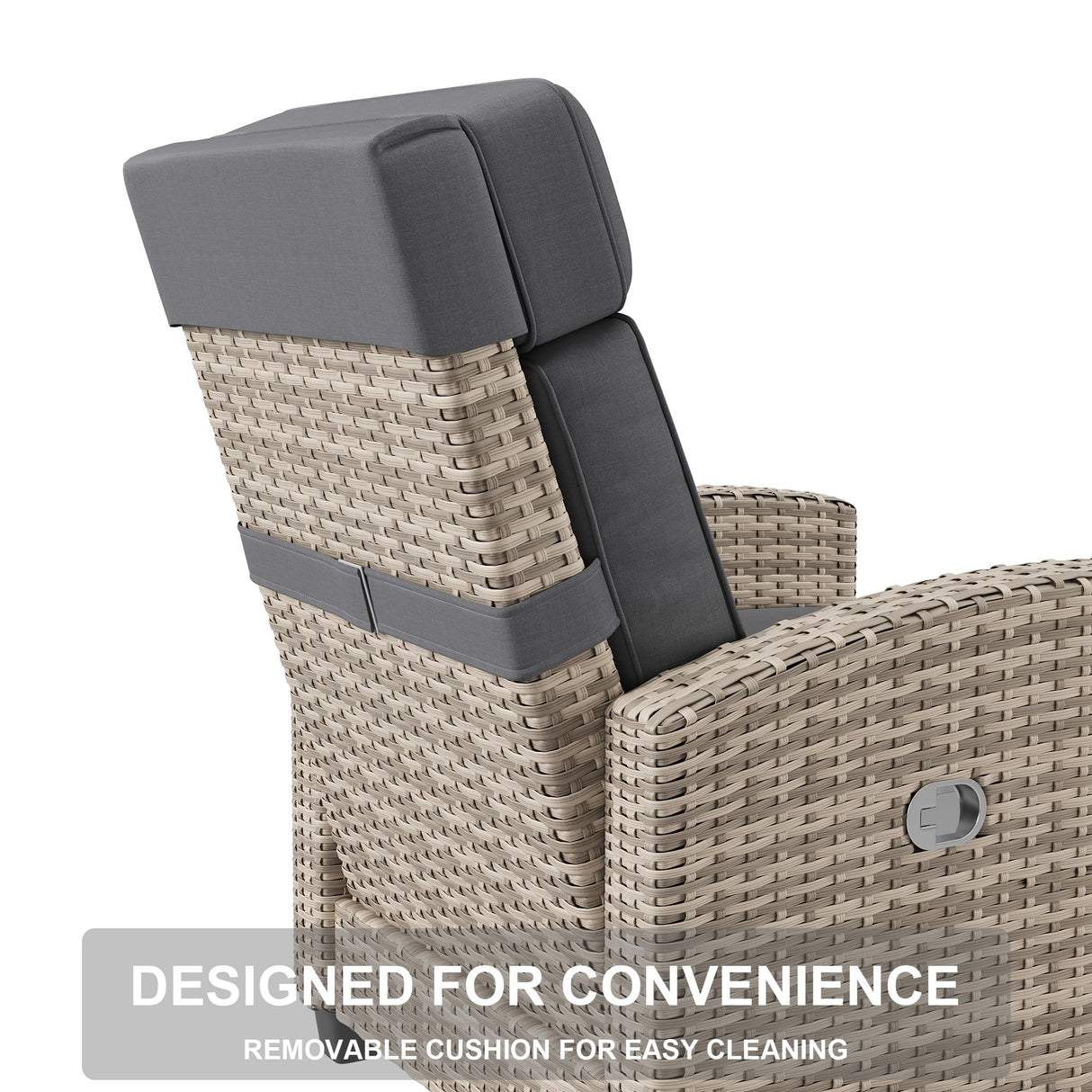 PeacefulHues Outdoor Rattan Recliner, Armrest Console Tray,Patio Lounge, Adjustable Backrest & Footrest 150Β° Lay Flat, Removable Cushion,Air Pump Chair,for Pool,Balcon,Veranda,Porch,Terrace,Yard PeacefulHues