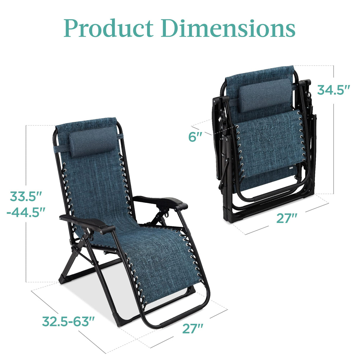 Best Choice Products Oversized Zero Gravity Chair, Folding Outdoor Patio Recliner, XL Anti Gravity Lounger w/Removable Cushion, Cup Holder, Side Tray, 350lb Capacity - Graphite Blue Best Choice Products