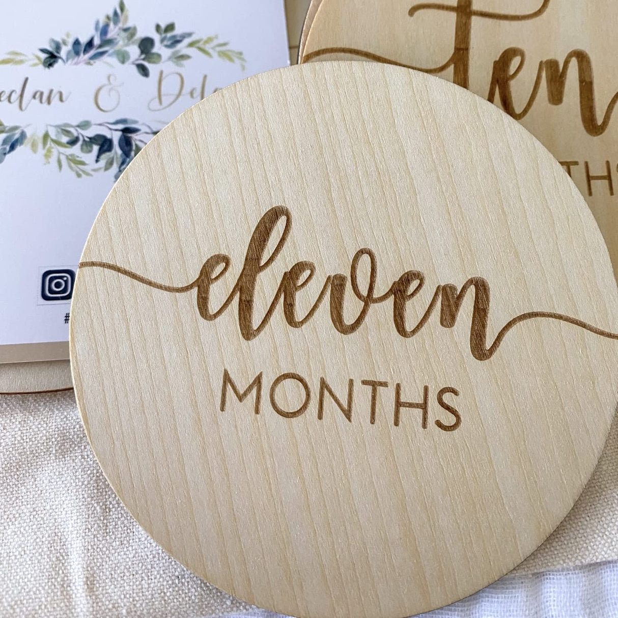 DECLAN & DELANEY Monthly Baby Milestone Cards | 16 Wooden Milestone Discs, Includes Boy/Girl Birth Announcement Sign | Baby Monthly Milestone Props Declan & Delaney