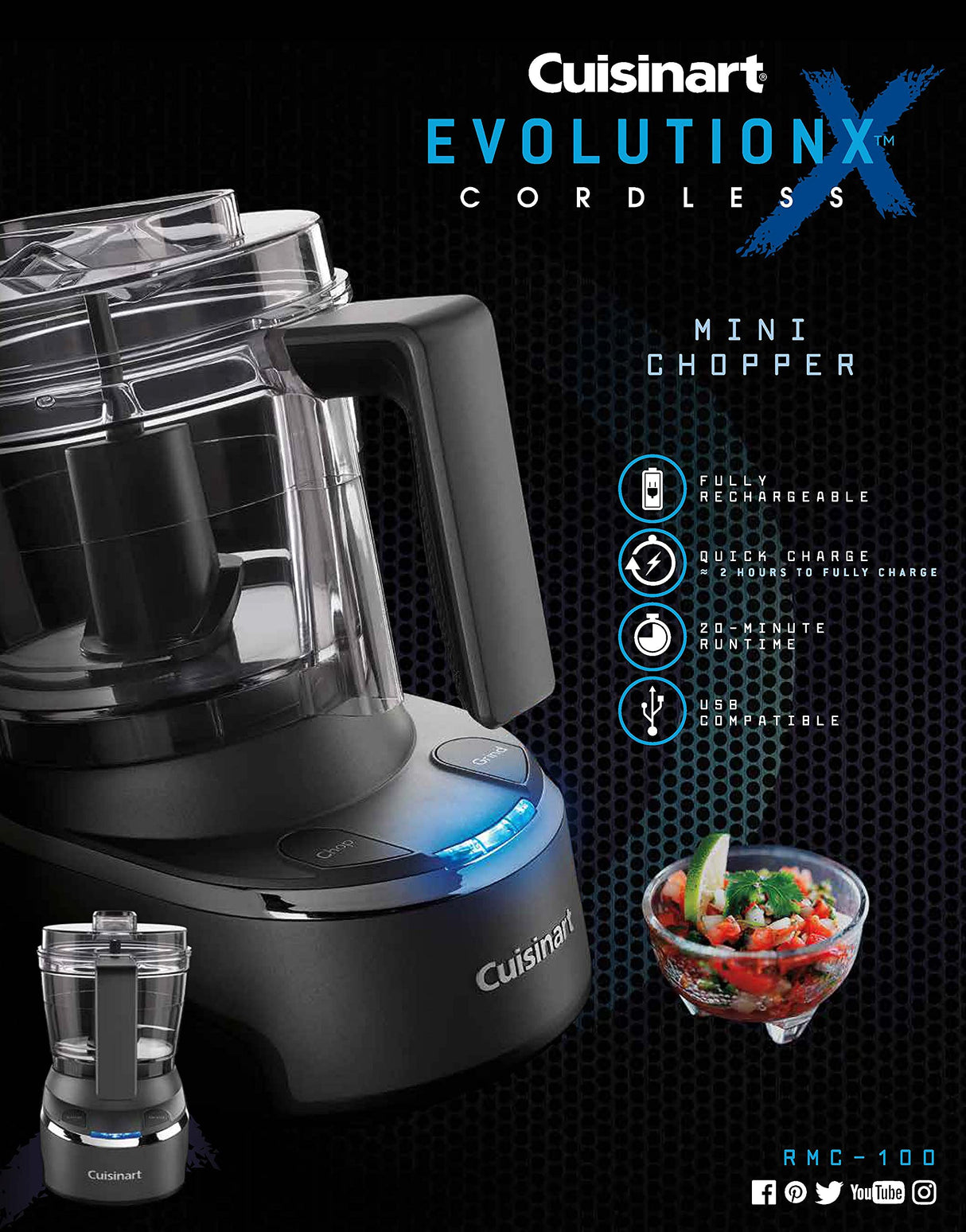 Cuisinart Mini Food Processor & Chopper, Small Stand Mixer for Vegetables, Meats & More, 4 Cup, Electric, Black, RMC-100 Cuisinart