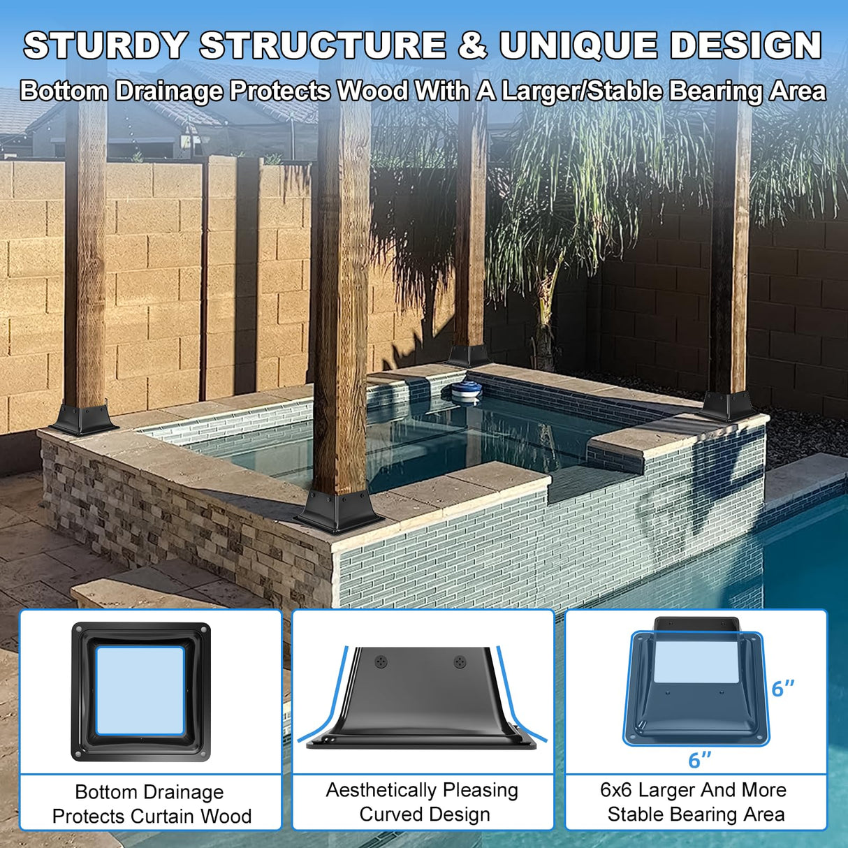 4x4 Post Base 4Pcs-Inner Size 3.5x3.5-Heavy Duty Metal Post Brackets-Deck Post Anchors-Solid Steel-Powder Coated-Wood Post Holder for Porch Handrail Railing Pergola Fence Pavilion-Support Deck Base Vlaeng