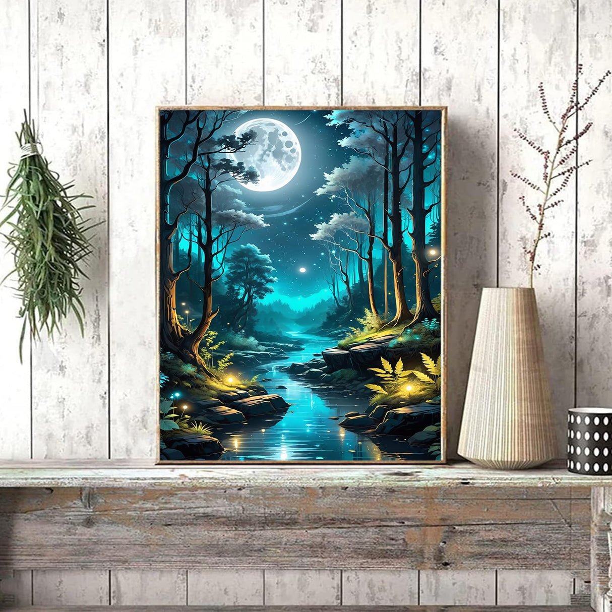 xackcme Moon Paint by Numbers for Adults - Landscape Paint by Number on Canvas Without Frame, DIY Forest Scenery Oil Painting for Gift Home Wall Decor (16x20 inch) xackcme