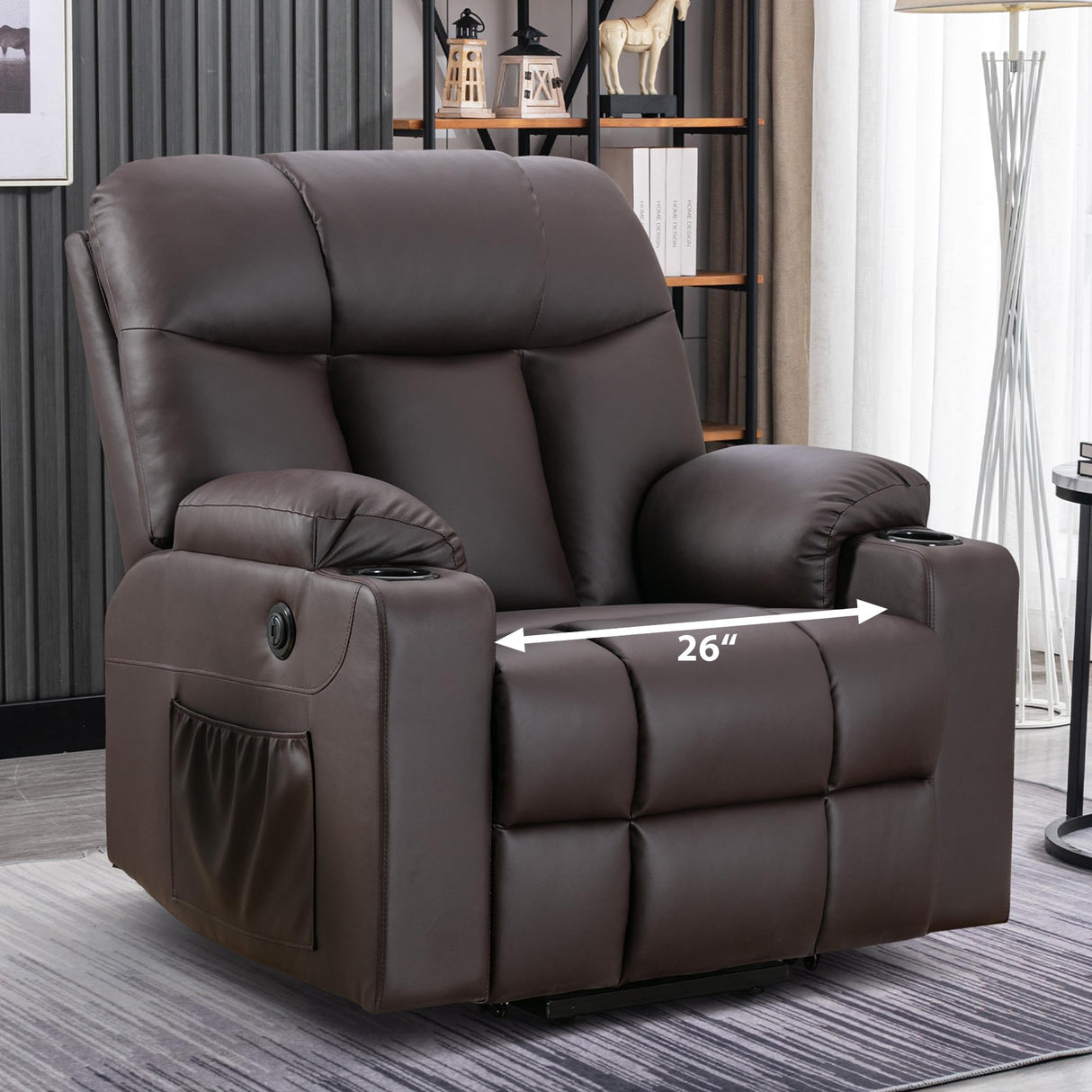 Bonzy Home Oversized Power Lift Recliner Chair for Elderly, Faux Leather Lift Chair with Heated and Massage, Extra Wide Single Sofa with 2 Cup Holders, Side Pockets, USB Port, Brown Bonzy Home