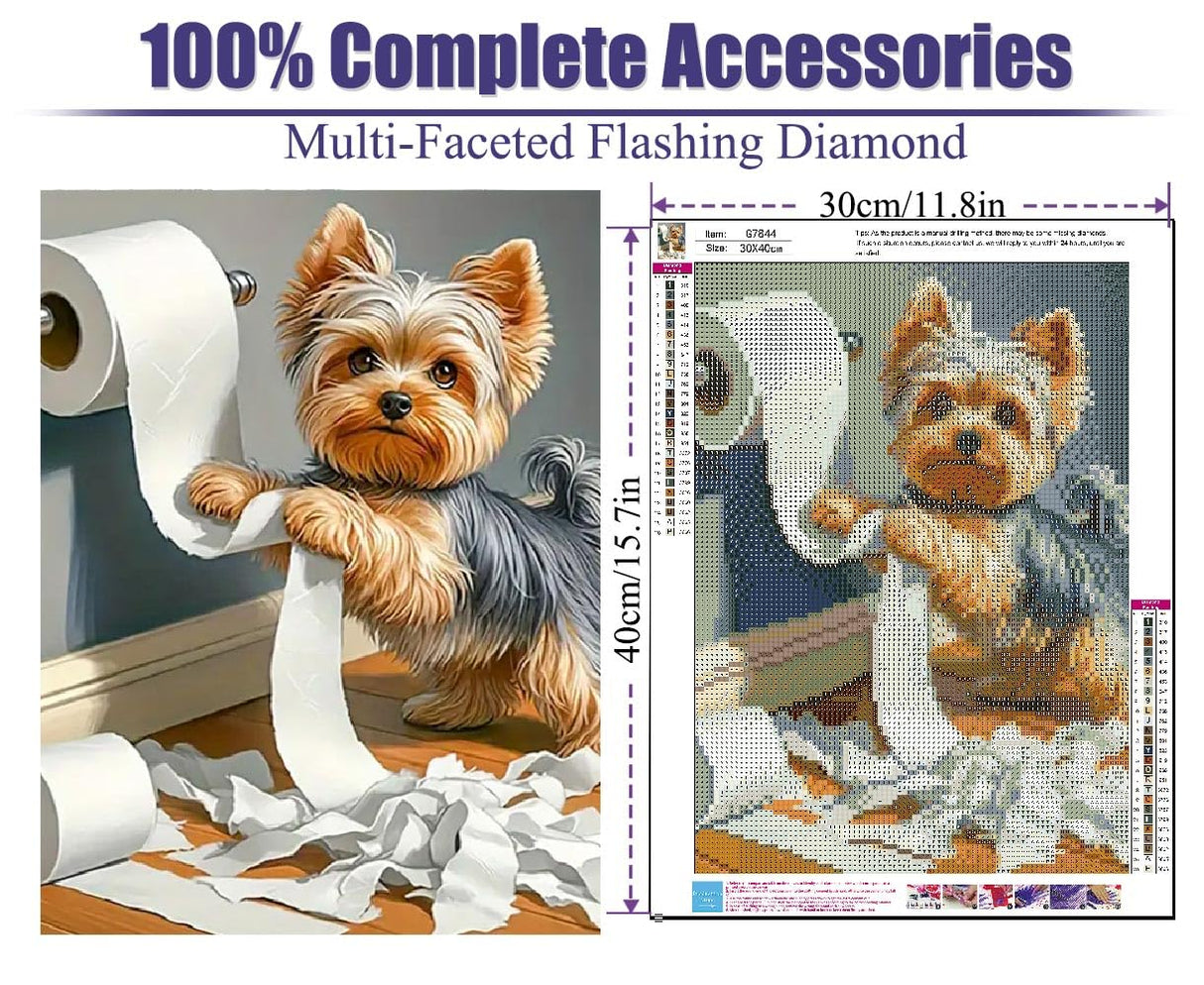 Canrichshop Little Puppy 5D Diamond Painting for Adults,Diamond Art Kits for Beginners,Cute Dog Round Full Drill Diamond Dot for Home Wall Decor 12X16 inch Canrichshop