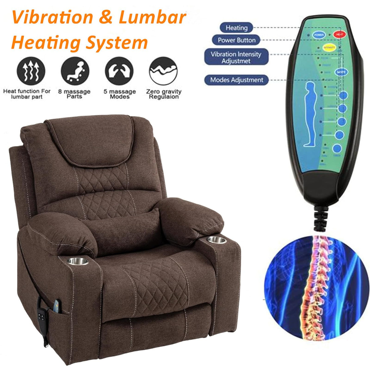 LITVZ 180 Degrees Lay Flat Lift Recliner Chair with Heat and Massage, Dual Motor Infinite Position Electric Power Lift Recliners for Elderly, Big Man Up to 400 LBS, Seniors, White LITVZ