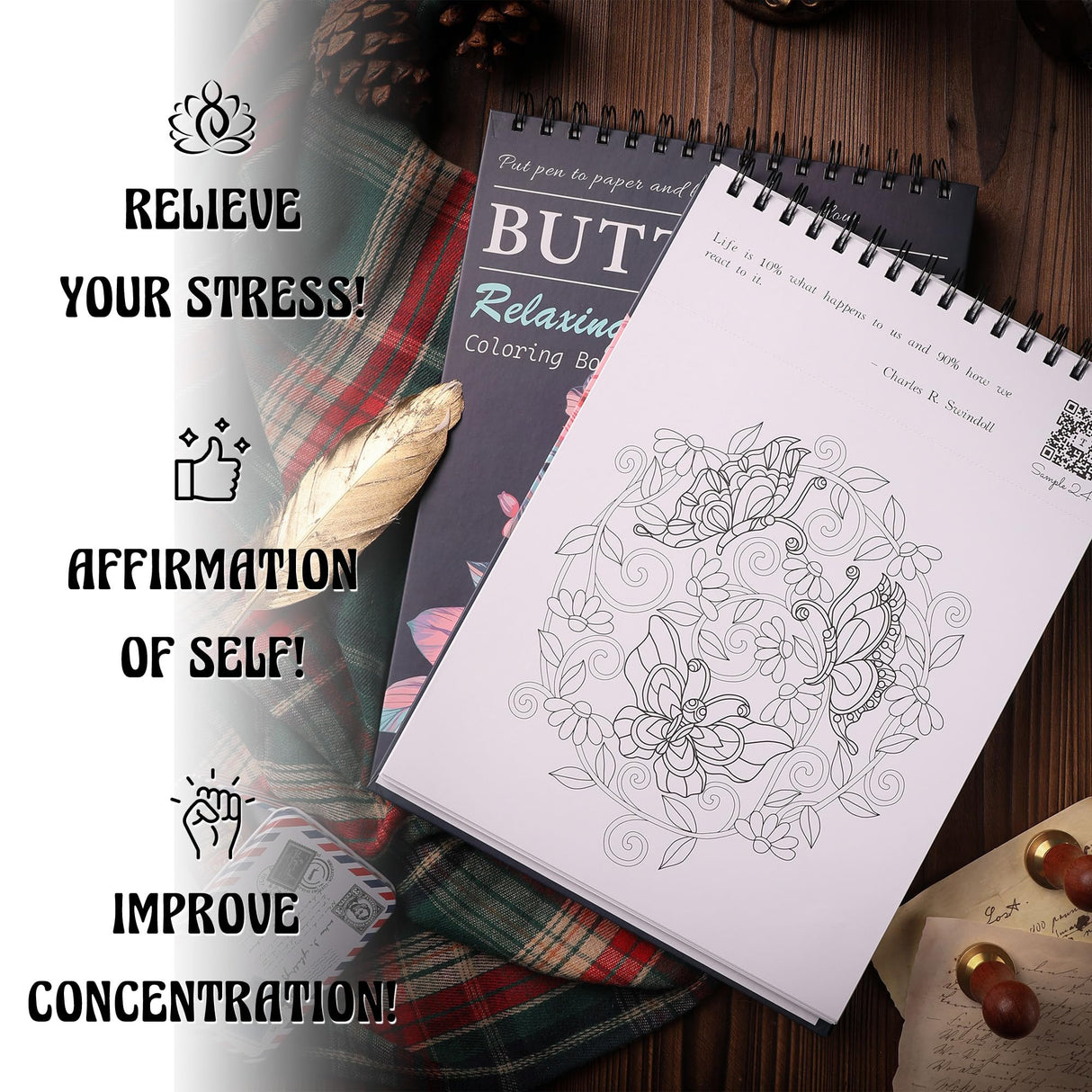TIEFOSSI Relaxing Butterfly Coloring Book, for Adults to Relax and Relieve Anxiety,160 GSM 50 Original Tearable Designs, Gift for Kids Adult TIEFOSSI