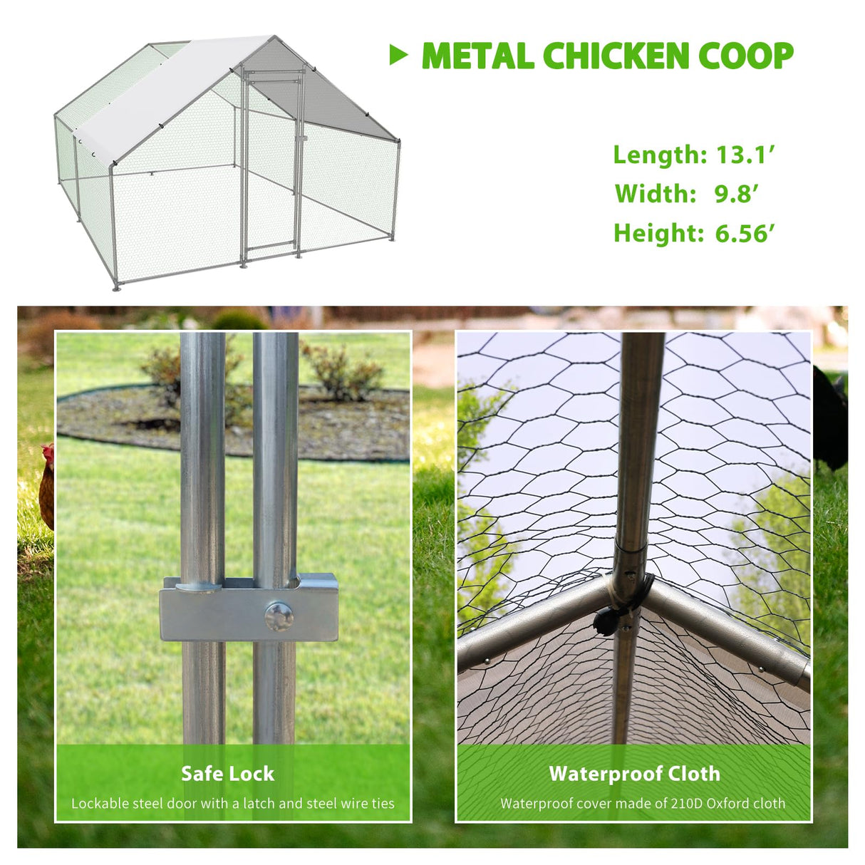 NUGRIART Large Metal Chicken Coop Walk-in Poultry Cage with Water-Resident and Anti-UV Cover Duck Rabbit Cat House Outdoor Chicken Run Pen with Spire Shaped Cage NUGRIART