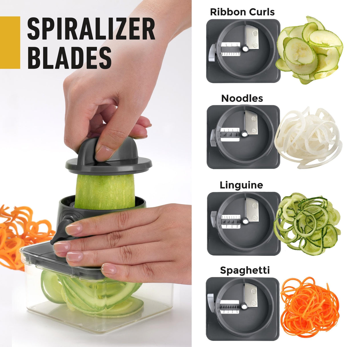 Mueller Pro-Series All-in-One, 12 Blade Mandoline Slicer for Kitchen, Food Chopper, Vegetable Slicer and Spiralizer, Cutter, Dicer, Grater, Kitchen Gadgets Sets with Container, White Sand/Gray Mueller