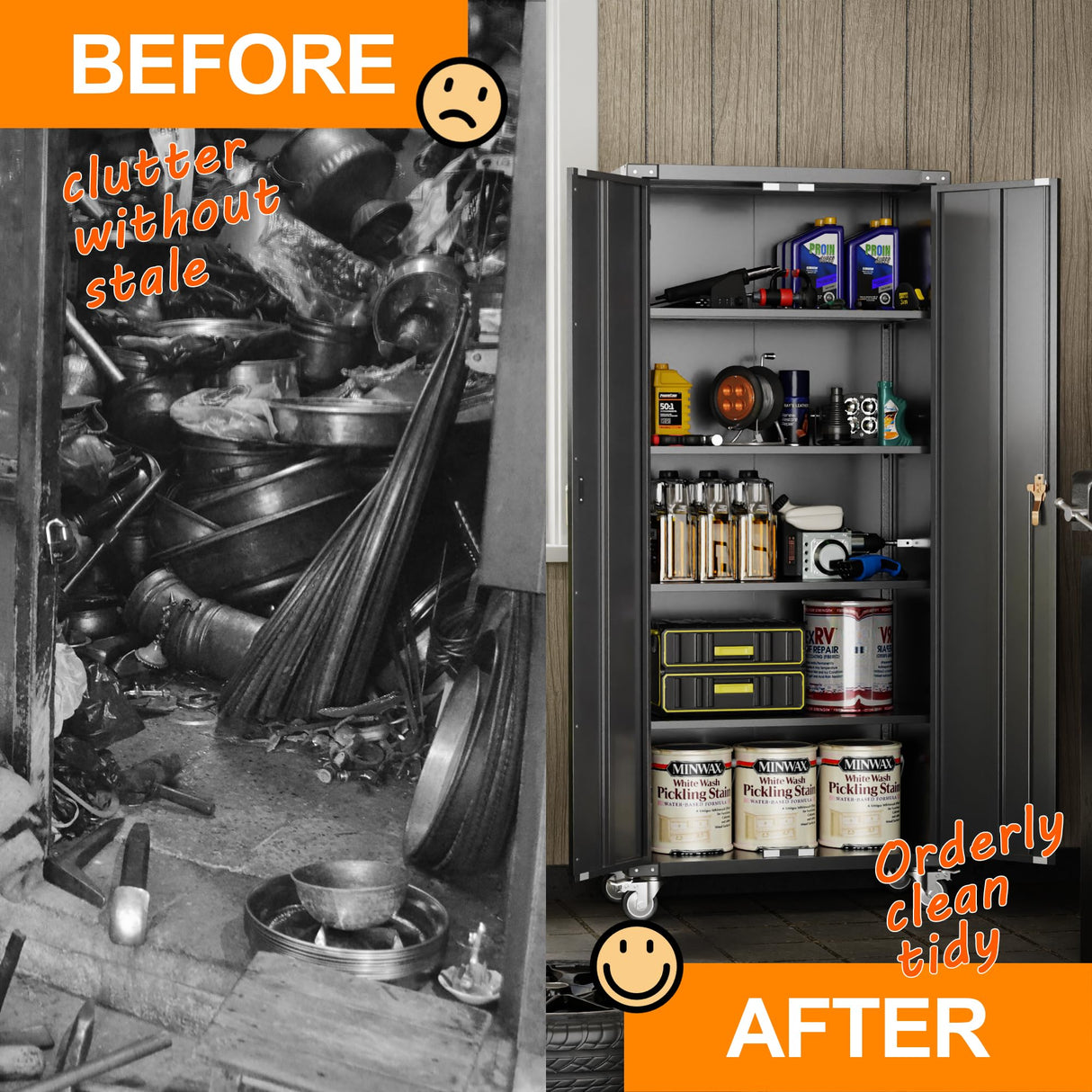 SUXXAN 72" Black Metal Storage Cabinets with Wheels and 4 Adjustable Shelves, Lockable Rolling Cabinet Black, Home Office Metal Utility Cabinet for Garage Kitchen, Assembly Required SUXXAN