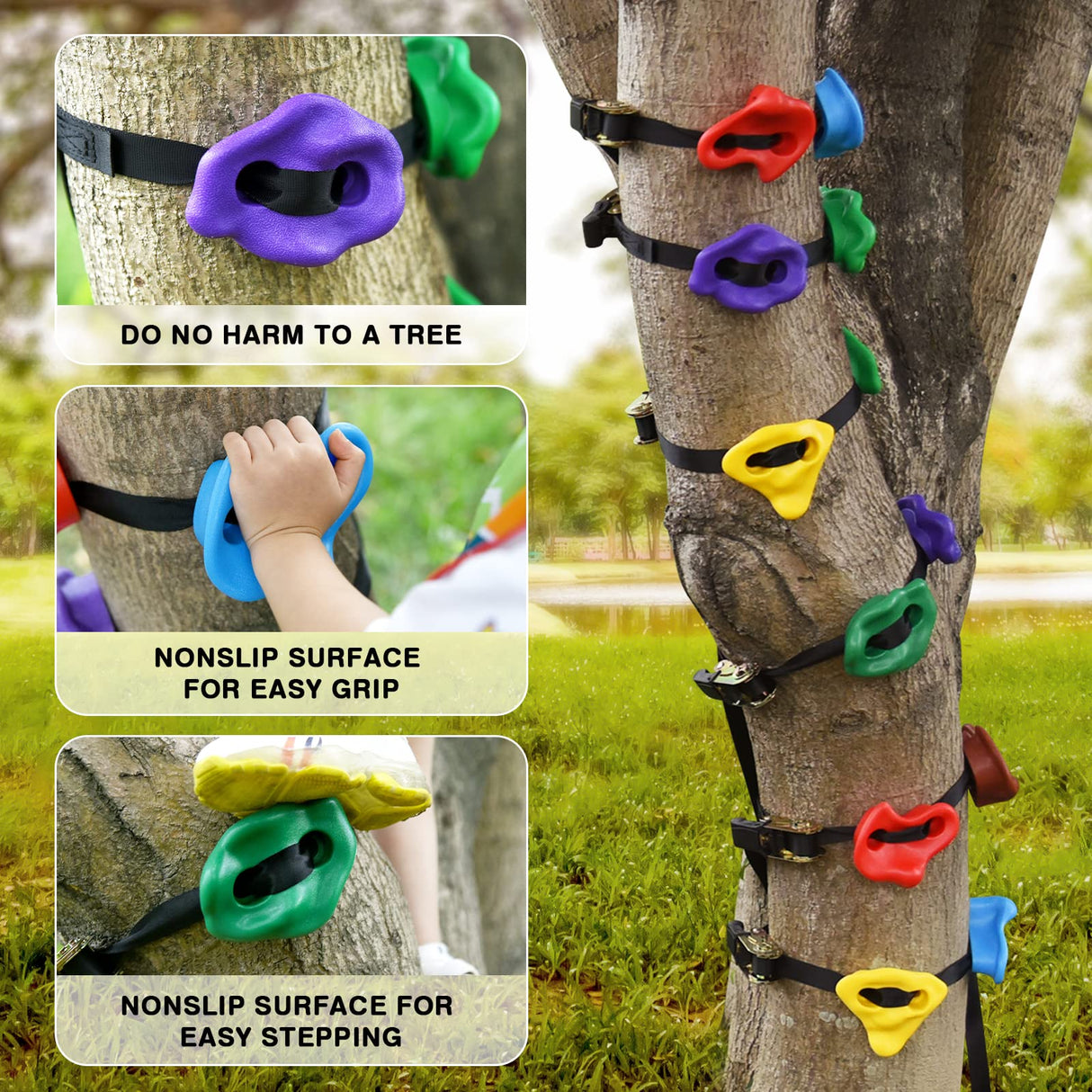 TOPNEW 20 Ninja Tree Climbing Holds for Kids Climber, Adult Climbing Rocks with 6 Ratchet Straps for Outdoor Ninja Warrior Obstacle Course Training TOPNEW