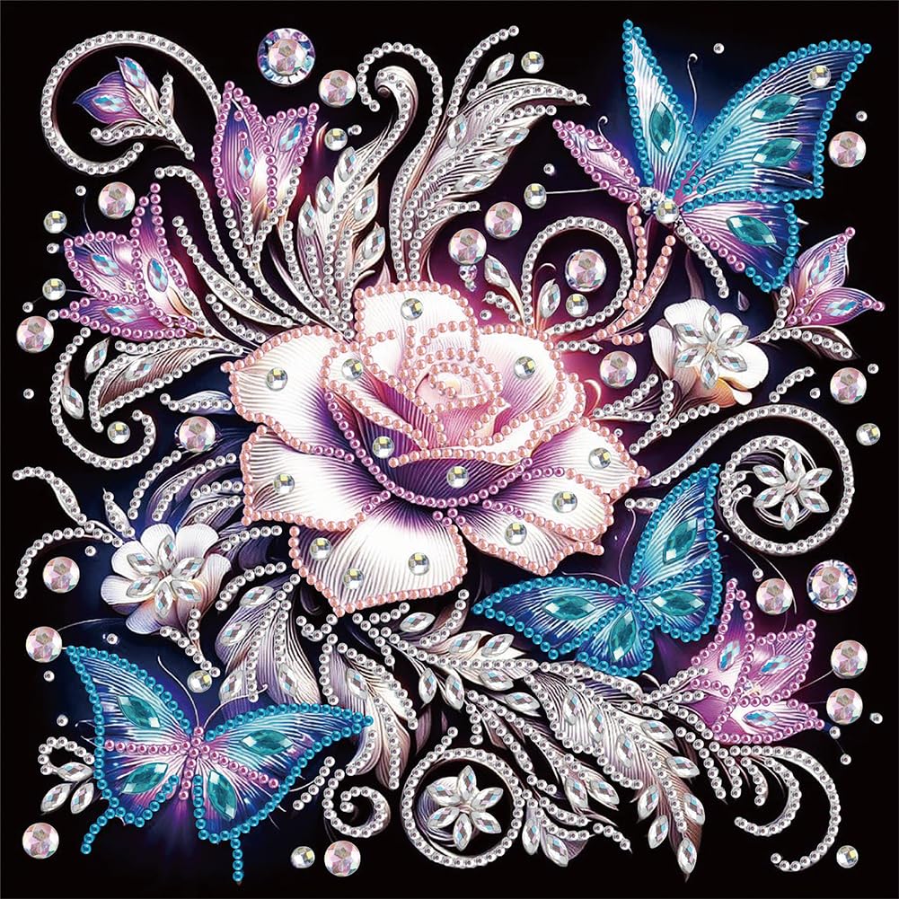 Stalente Diamond Painting Kits for Adults Flower, 5D Special Shape Diamond Art Kits for Beginners, Crystal Rhinestones Diamond Painting for Home Wall Decoration Gift 12×12inch, Butterfly Stalente