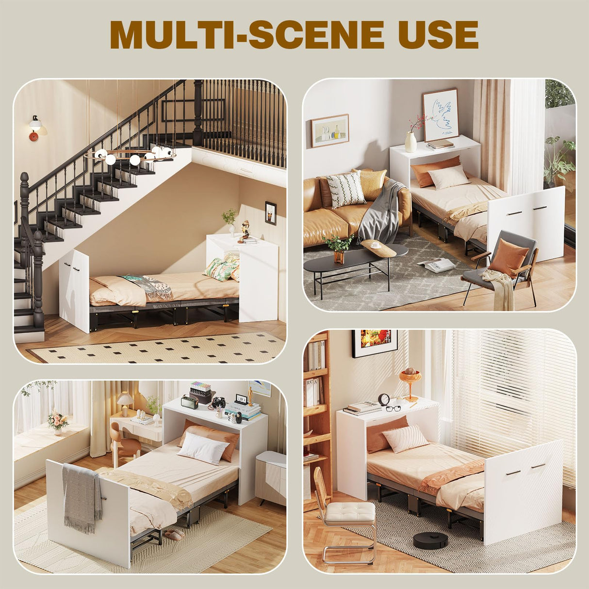 Meulbaty 2 in 1 Murphy Bed Cabinet with Mattress, Hide a Bed Cabinet, Folding Beds into Cabinets, Space-Saving Pull Out Murphy Beds Chest for Small Place Office Nap Narrow Twin Size Meulbaty