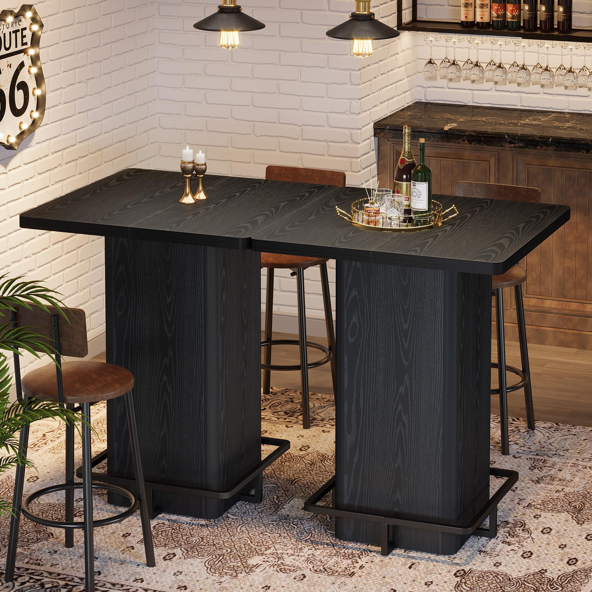Tribesigns Bar Table, 39.37" High Wooden Square Bistro Pub Table with Metal Frame Footrest for Dining Coffee Cocktail Living Room, Small Space, Black Tribesigns