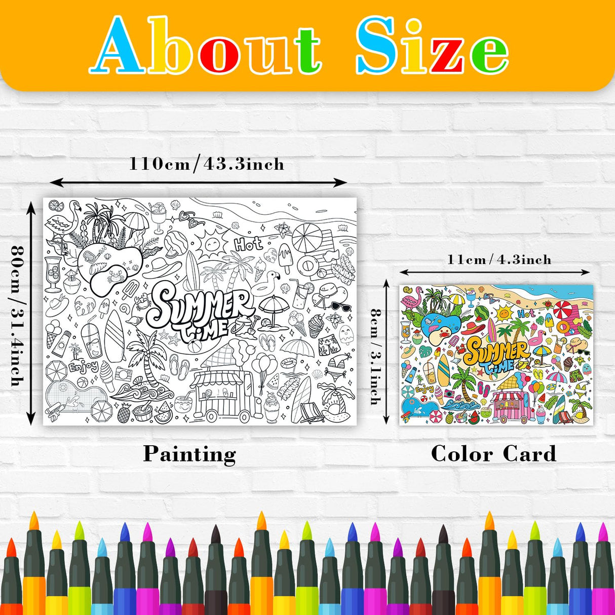 43.3x31.5" Summer Coloring Poster with Picture, Giant Summer Time Painting Poster, Large Coloring Tablecloth for Classroom Home Birthday Party Supplies Favor Nicime
