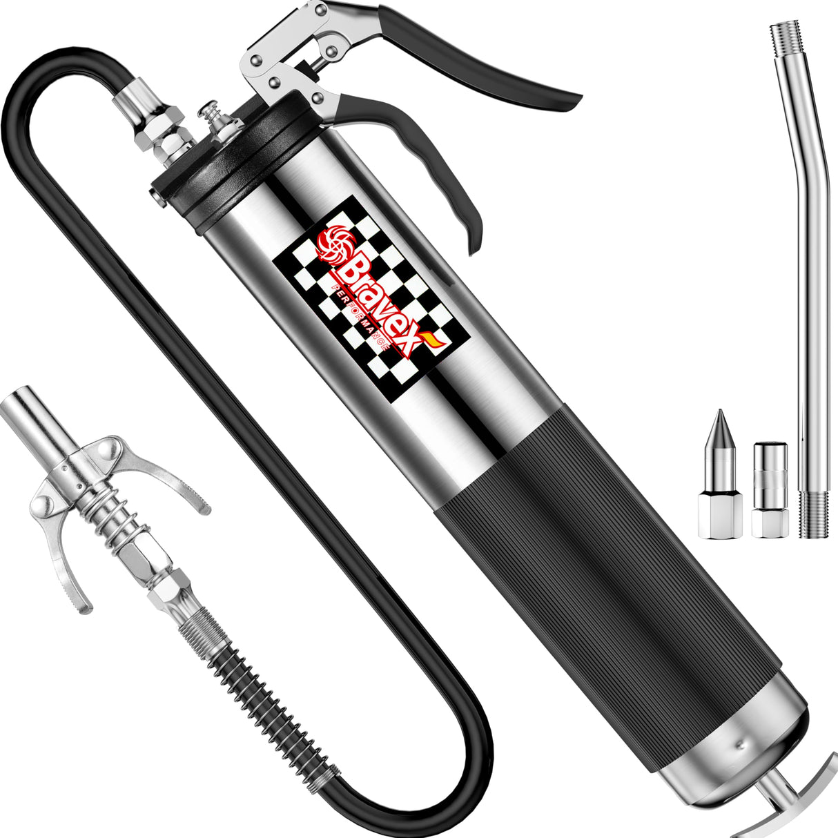 Bravex Pistol Grip Grease Gun Heavy Duty Professional 6000 PSI W/Quick Release Coupler - 18 inch Flex Hose Bravex