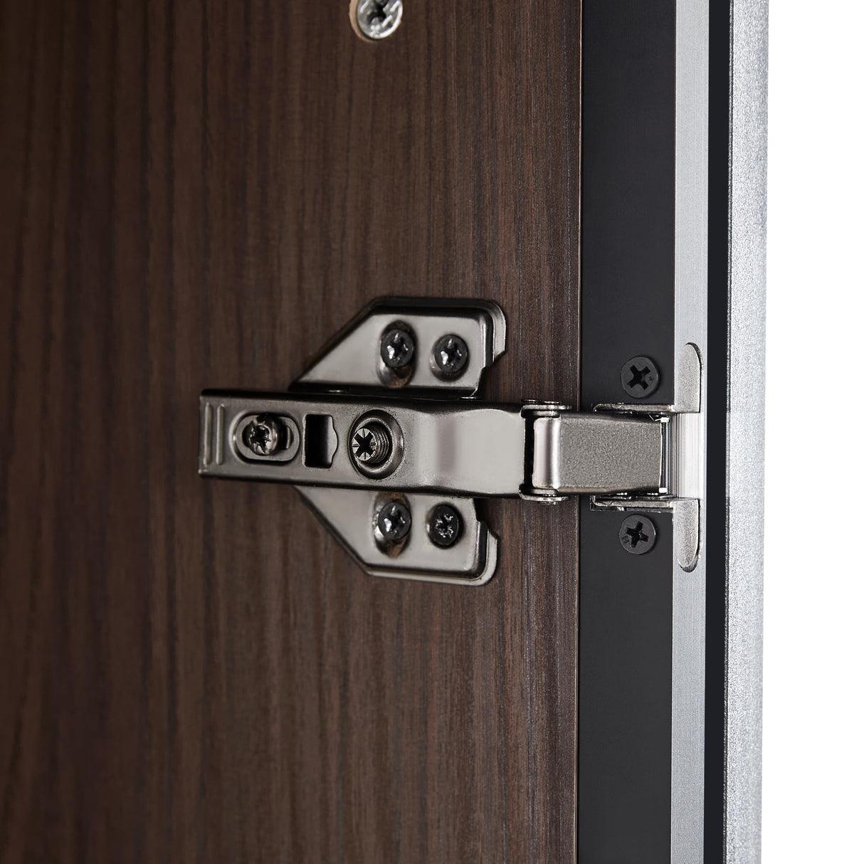 THINK 30 Glass Display Cabinet,51.2'' Tall Lighted with Tempered Glass Door, Metal Frame LED Curio Cabinet, Modern Minimalist Style, for Living Room, Office, Study, Black + Dark Walnut THINK 30