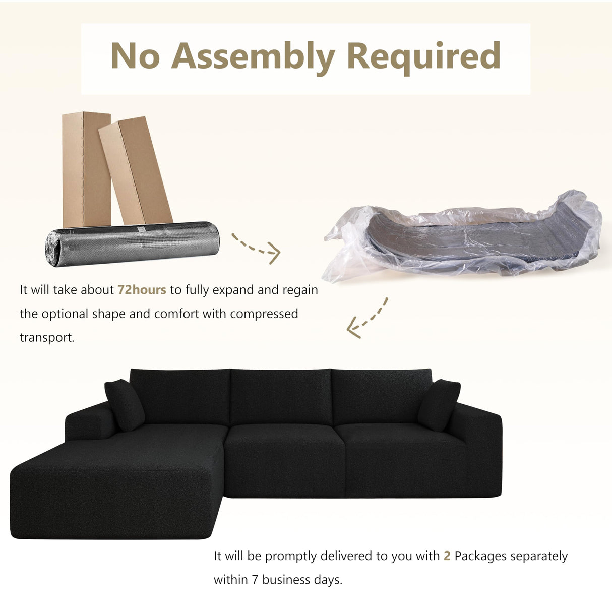 108”Modular Sectional Sofa, 4 Seat Cloud Sectional Couch for living Room with Deep Seat, Modern L-Shape Couch with Oversized Chaise, Upholstered Couches with Waist Pillows, No Assembly Required(Black) B.Sauraseng