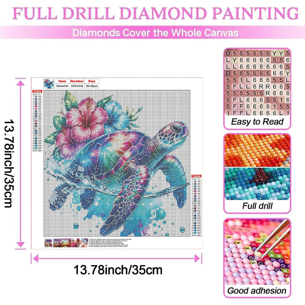EIBEILI Sea Turtle Diamond Painting Kits for Adults, Diamond Art Kits for Beginners DIY Full Drill Diamond Dot Gem Art Kit for Adults Wall Home Decor Arts Craft 13.8x13.8 inch EIBEILI