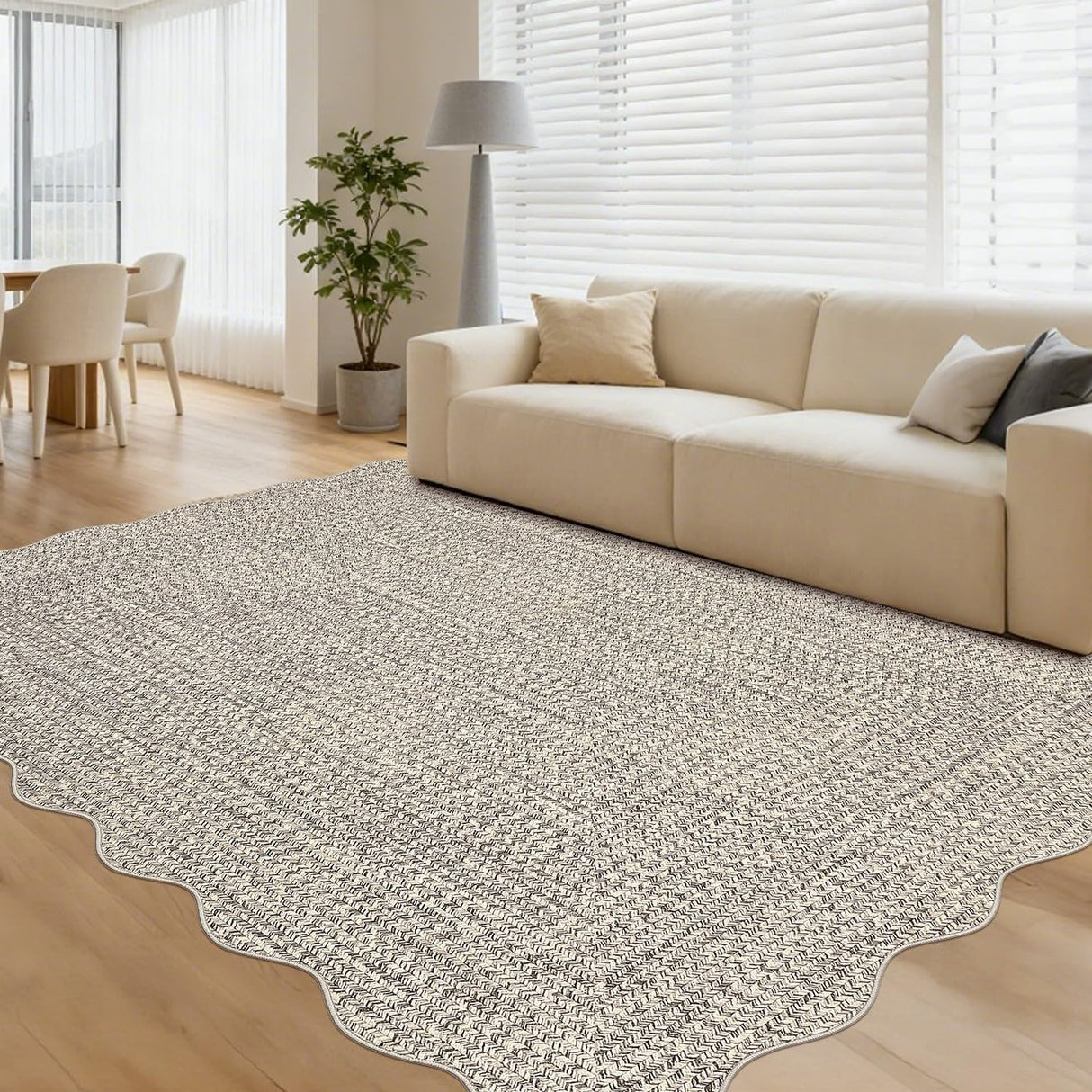 Garvee Printed Rug (Not Woven!) 8x10 Living Room Area Rug Non-Slip Washable Rugs, Farmhouse Scalloped Large Bedroom Rugs Stain Resistant Ultra-Thin Foldable Carpet for Nursery Dining Room Garvee