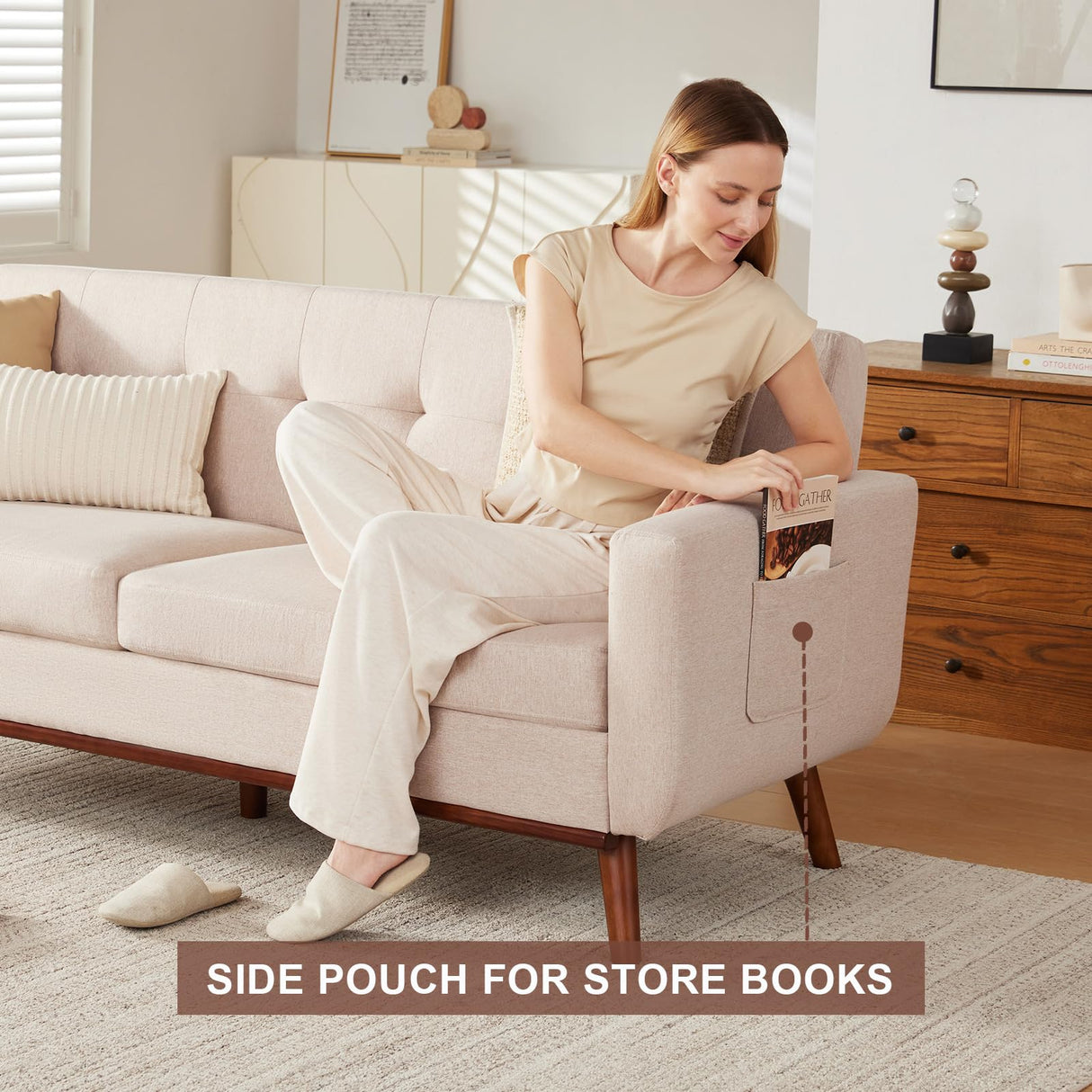 Eiayeebil 77" W Loveseat Sofa Chenille Couch for Living Room,Small Sofa 2 Seater Office Couch for Small Spaces Mid Century Modern, Easy to Install,Beige Eiayeebil