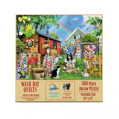 SUNSOUT INC - Wash Day Quilts - 500 pc Jigsaw Puzzle by Artist: Lori Schory - Finished Size 18" x 24" Animals - MPN# 35263