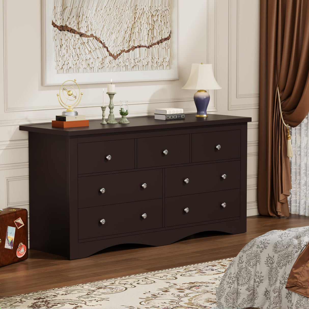 YESHOMY Dresser for Bedroom with 7 Drawers, Modern Chest of Drawers, Wooden Dressers, TV Stand for Living Room,Closet, Hallway (Brown)