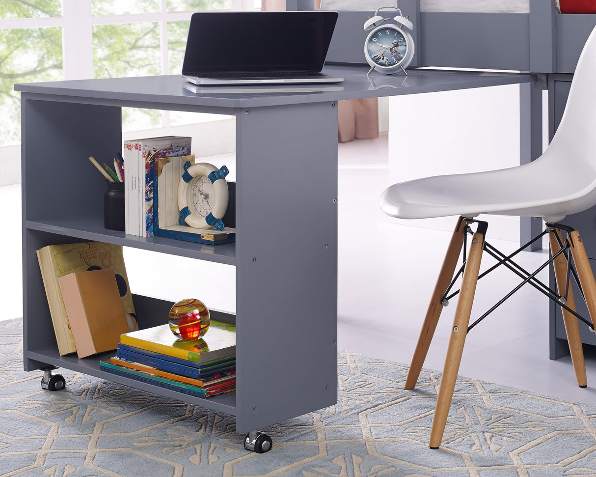 Naomi Home Grey Twin Size Loft Bed with Desk, Bookcase Shelf, Cabinet Ladder, and Safety Guard Rails Naomi Home